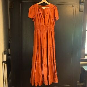Anthropologie Somerset Linen Blend Orange Maxi Dress Size M